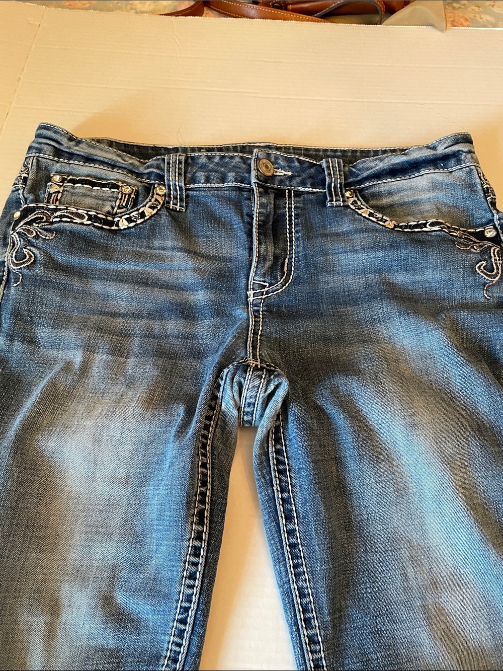 Shyanne Blue Denim Jeans with Lots of Bling and Contrast Stitching - Picture 5 of 11
